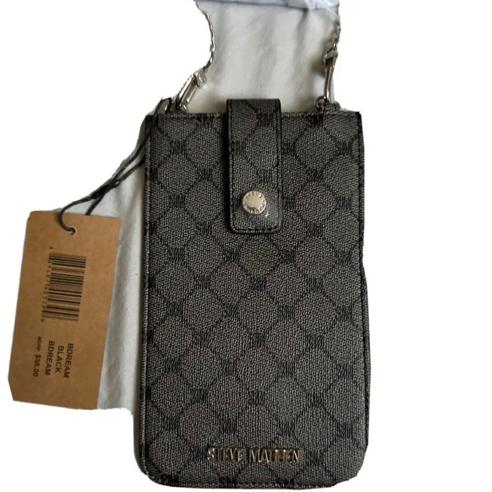 Steve Madden Logo Crossbody & Phone Case with Detachable Silver Chain Strap